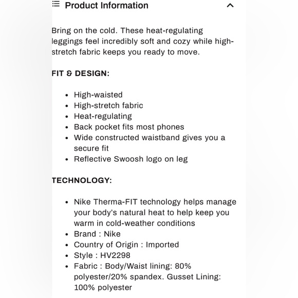 Nike Therma Fit HW leggings full length large NWT - Picture 2 of 4